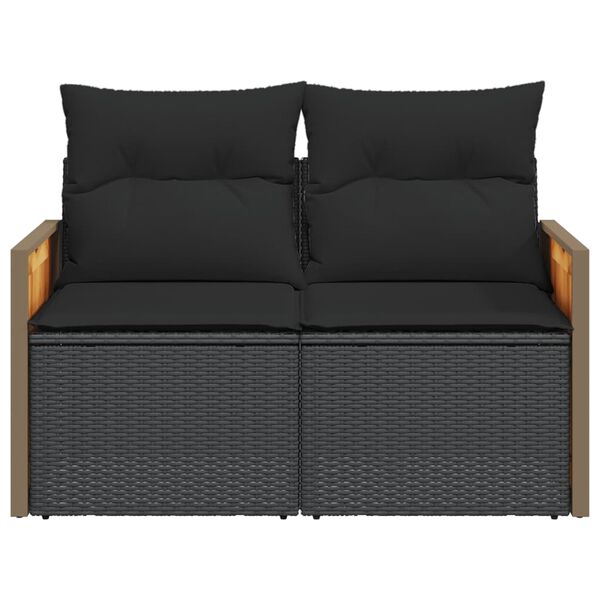 vidaXL Gartensofa mit Kissen 2-Sitzer Schwarz Poly Rattan