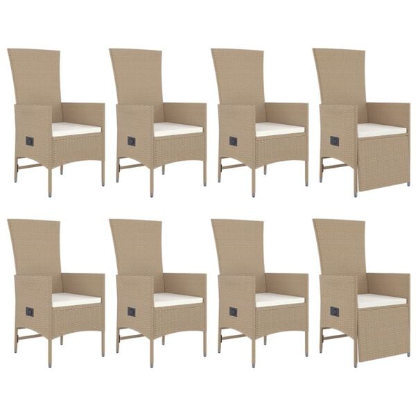 vidaXL 9-tlg. Garten-Essgruppe mit Kissen Beige Poly Rattan