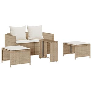 vidaXL 5-tlg. Garten-Sofagarnitur Kissen Stapelbar Beige Poly Rattan