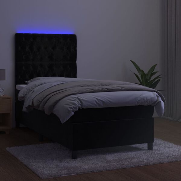 vidaXL Boxspringbett mit Matratze & LED Schwarz 90x200 cm Samt