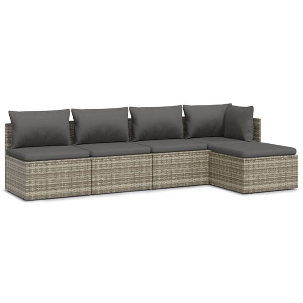 vidaXL 5-tlg. Garten-Lounge-Set mit Kissen Grau Poly Rattan