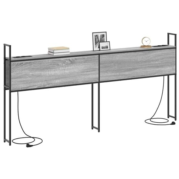 vidaXL Kopfteil mit Stauraum mit Ladestation Grau Sonoma Holzwerkstoff