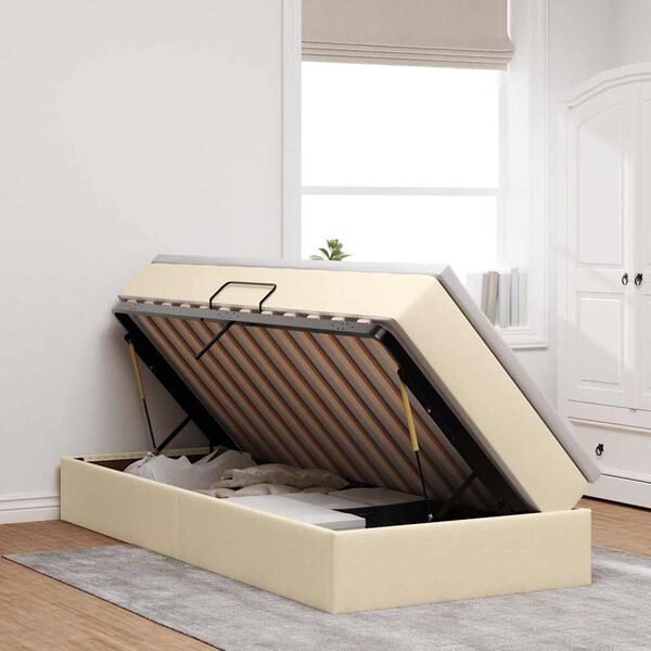 vidaXL Aufbewahrungsbett mit Matratze Creme 100 x 200 cm Polyester