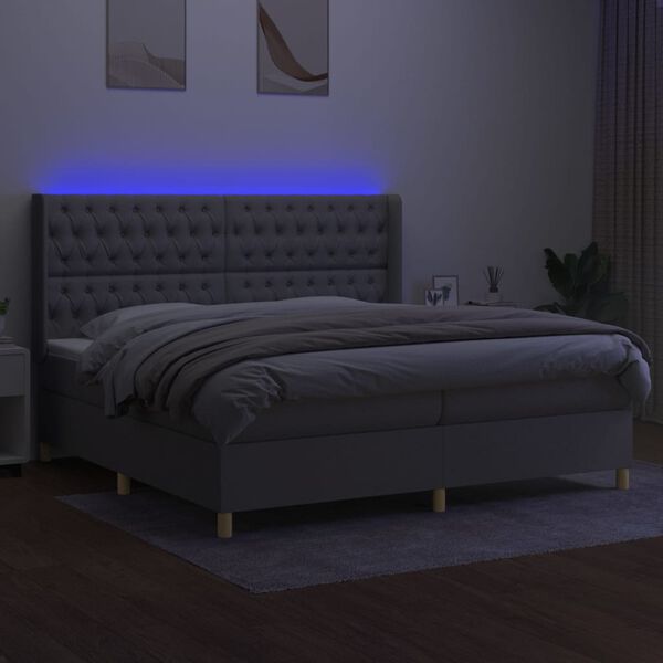 vidaXL Boxspringbett mit Matratze & LED Hellgrau 200x200 cm Stoff
