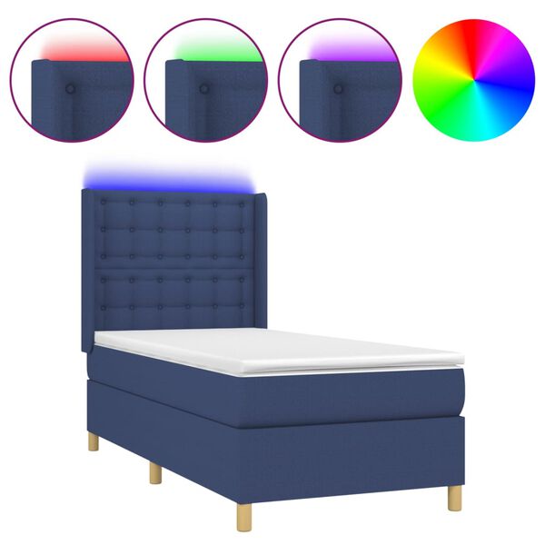 vidaXL Boxspringbett mit Matratze & LED Blau 90x190 cm Stoff