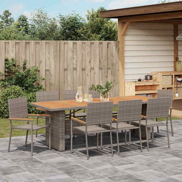 vidaXL Garten Essgruppe 9 pcs Grau Poly-Rattan