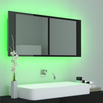vidaXL LED-Bad-Spiegelschrank Hochglanz-Schwarz 100x12x45 cm Acryl
