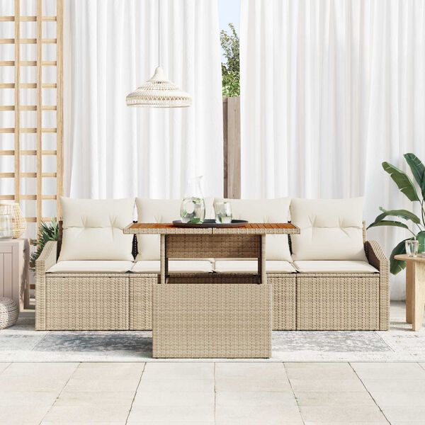 vidaXL Garten-Sofa-Set mit Kissen 5 pcs Beige Poly Rattan