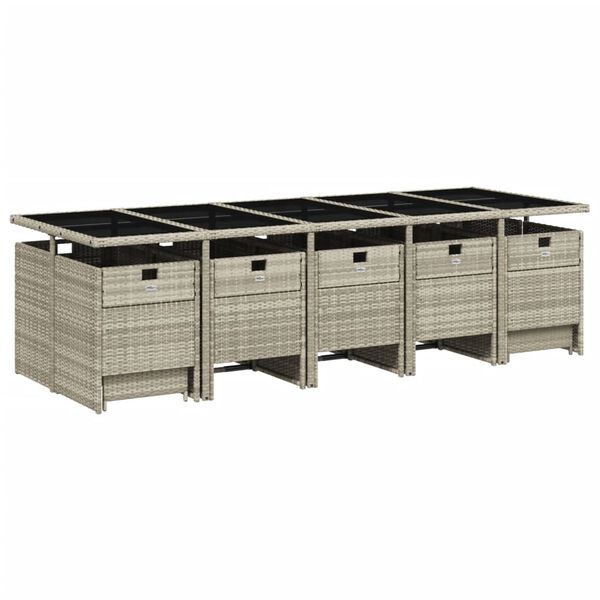 vidaXL 15-tlg. Garten-Essgruppe mit Kissen Hellgrau Poly Rattan