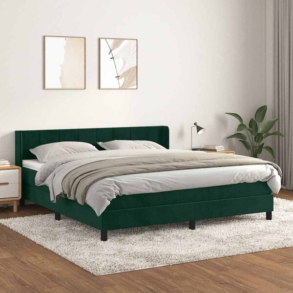 vidaXL Boxspringbett mit Matratze Dunkelgr&uuml;n 180x200 cm Samt