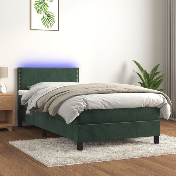 vidaXL Boxspringbett mit Matratze & LED Dunkelgr&uuml;n 80x200 cm Samt