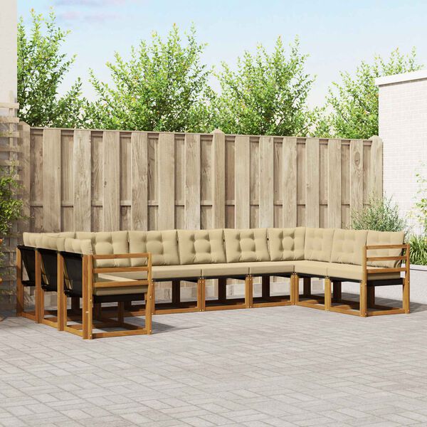 vidaXL Outdoor-Sofagarnitur mit Kissen 10 pcs Natur und Beige