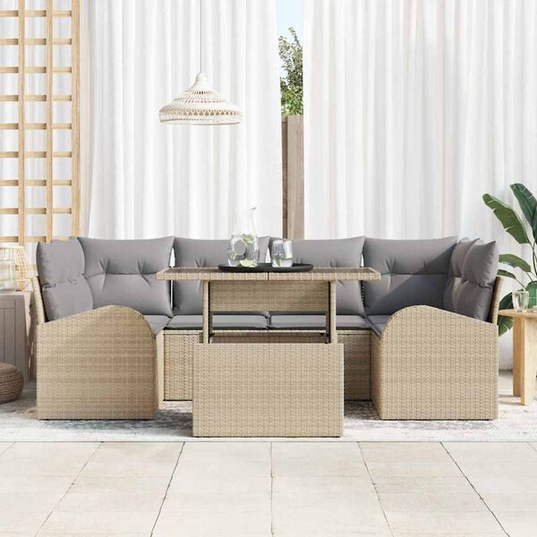 vidaXL Gartensofa-set mit Kissen 7 pcs Beige Poly Rattan