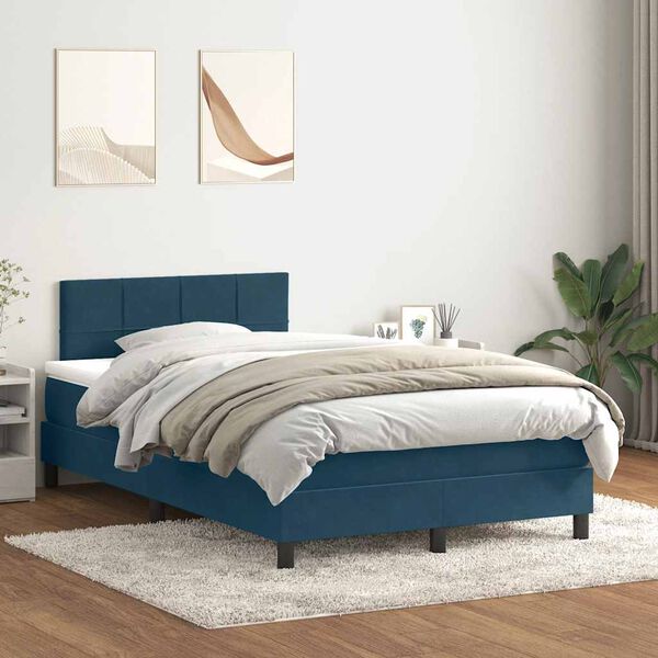vidaXL Boxspringbett mit Matratze Dunkelblau 120x210 cm Samt