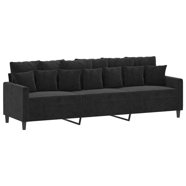 vidaXL 3-Sitzer-Sofa mit Hocker Schwarz 210 cm Samt