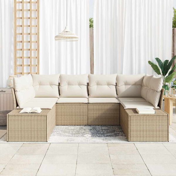 vidaXL Gartensofa-set mit Kissen 6 pcs Beige Poly-Rattan
