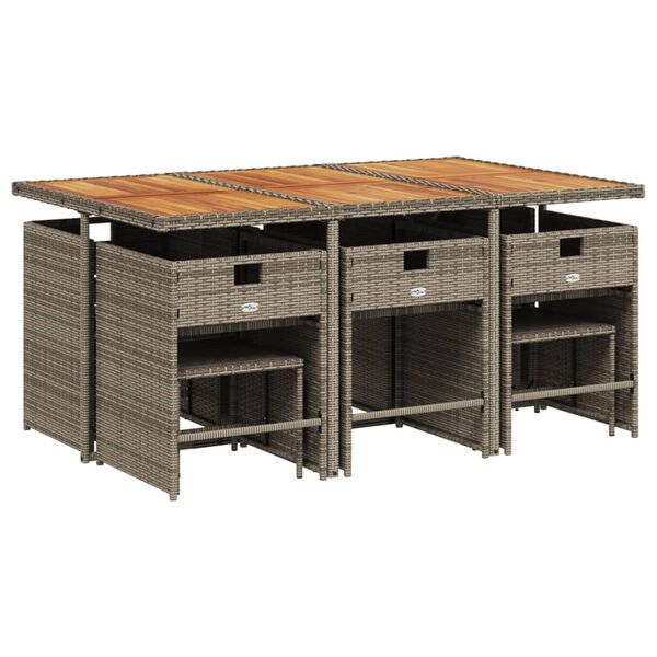 vidaXL 11-tlg. Garten-Essgruppe mit Kissen Grau Poly Rattan