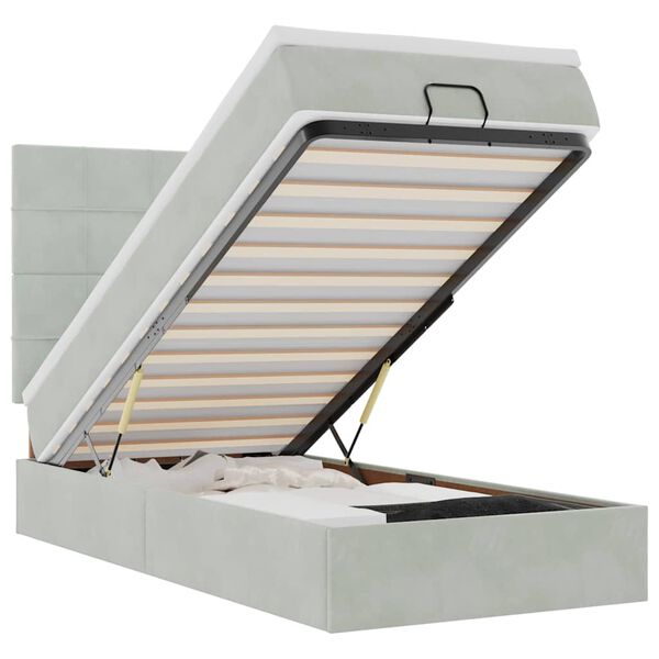 vidaXL Ottoman-Bett mit Matratzen & LEDs Hellgrau 90x200 cm Samt