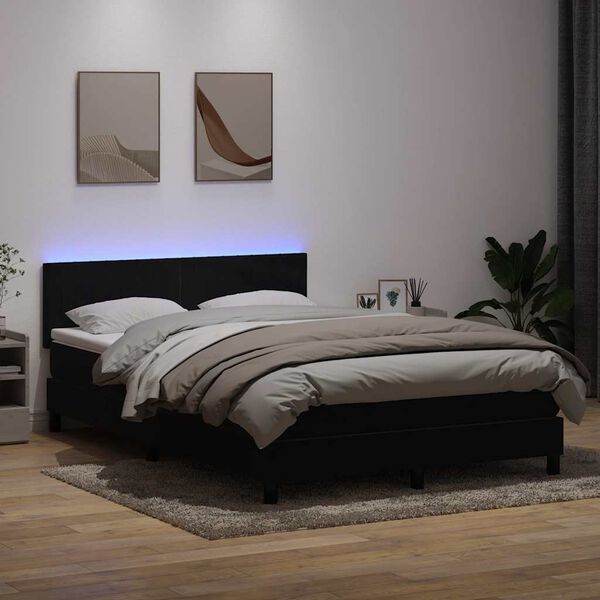 vidaXL Boxspringbett mit Matratze & LED Schwarz 140x210 cm Samt