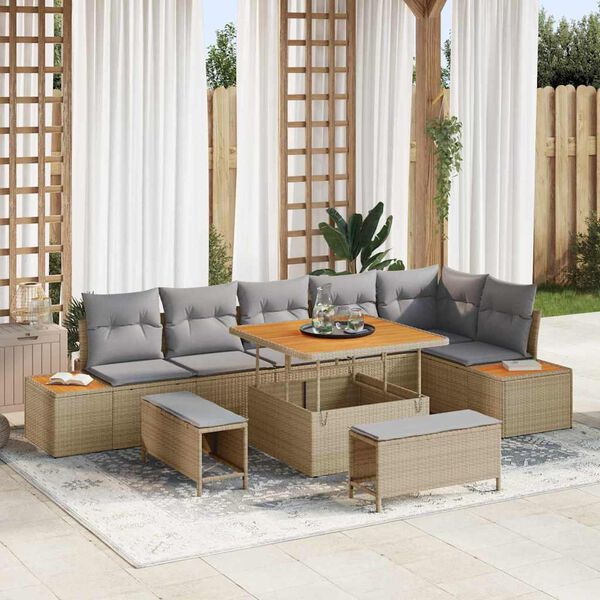 vidaXL Gartensofa-set 9 pcs Beige Poly-Rattan