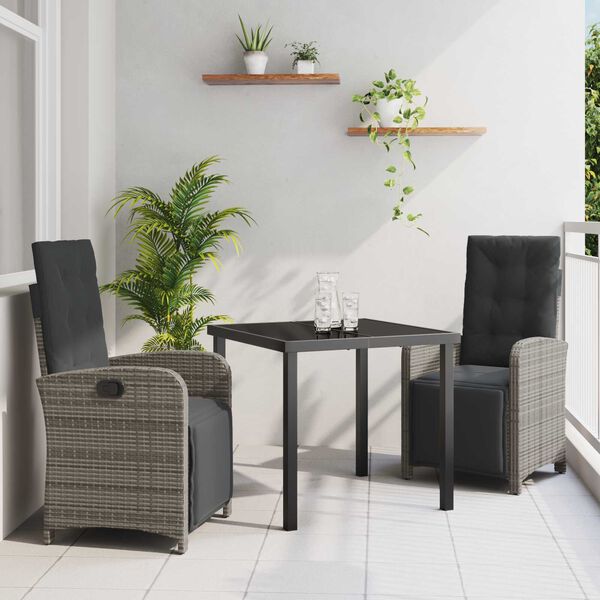 vidaXL Garten Essgruppe mit Kissen 3 pcs Grau Poly-Rattan