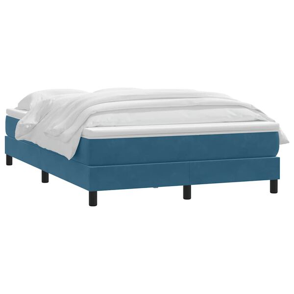 vidaXL Boxspringbett mit Matratze Dunkelblau 140x210 cm Samt