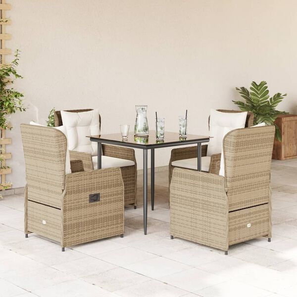 vidaXL 5-tlg. Garten-Essgruppe mit Kissen Beige Poly Rattan