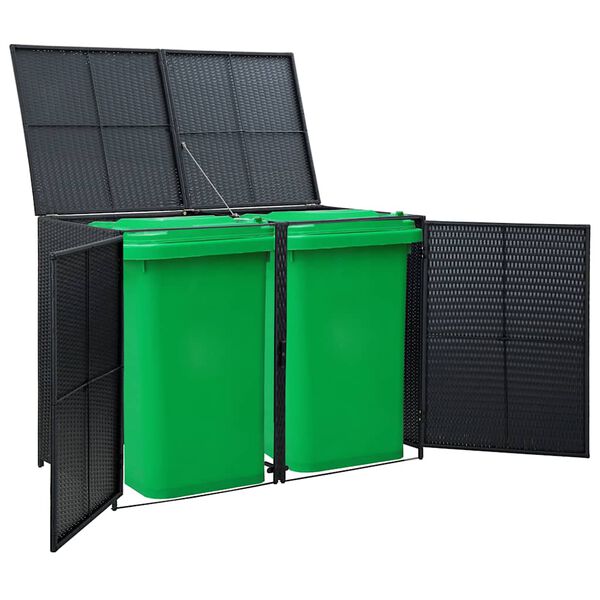 vidaXL M&uuml;lltonnenbox f&uuml;r 2 Tonnen Poly Rattan Schwarz 148x80x111 cm