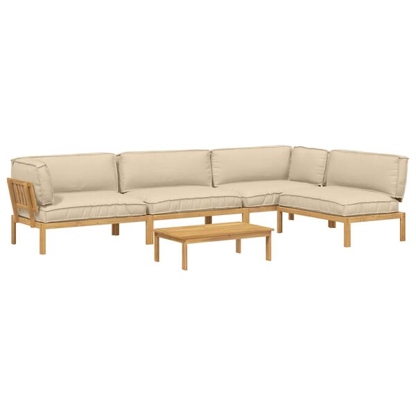 vidaXL Sofa Set mit Kissen Uni 5 pcs Beige Massivholz Akazie