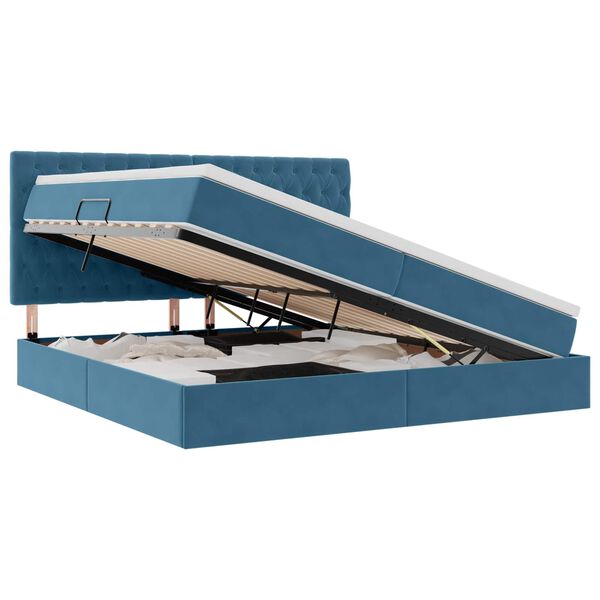 vidaXL Bett mit Stauraum und LED mit LED Dunkelblau 200 x 200 cm Samt