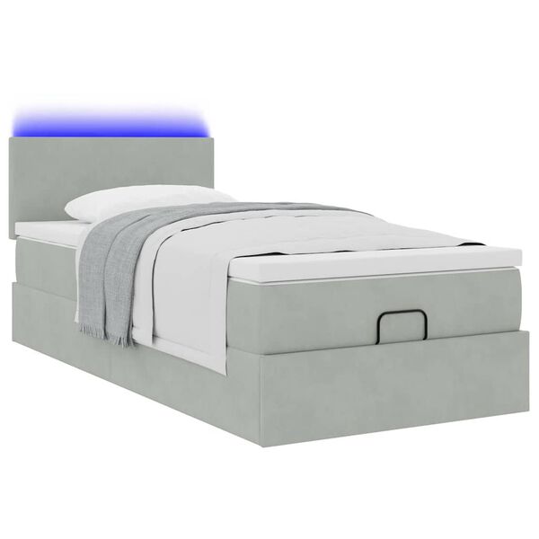 vidaXL Ottoman-Bett mit Matratze & LEDs Hellgrau 100x200 cm Samt