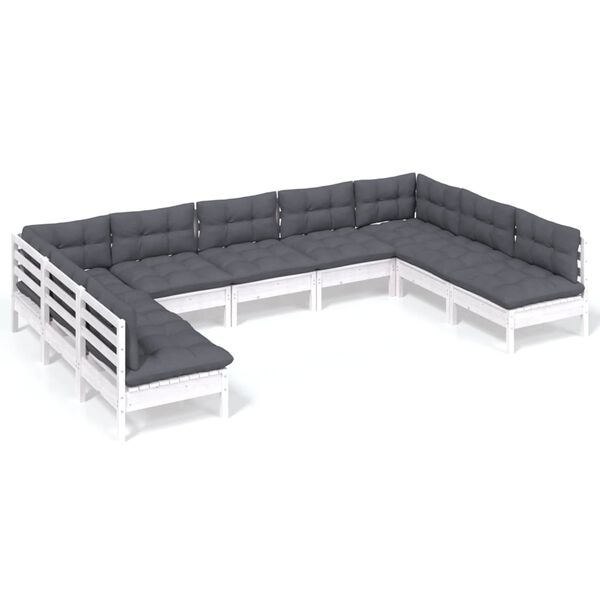 vidaXL 9-tlg. Garten-Lounge-Set mit Kissen Weiß Kiefer Massivholz