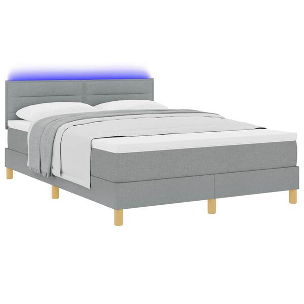 vidaXL LED Boxspringbett mit Matratze Hellgrau 160 x 200 cm Stoff