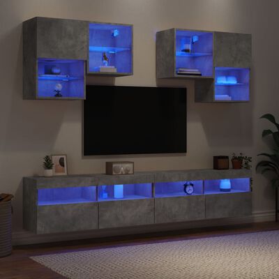 vidaXL 6-tlg. TV-Wohnwand mit LED-Leuchten Betongrau