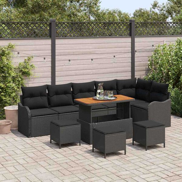 vidaXL Garten-Sofa-Set mit Kissen mit Speicher 10 pcs Schwarz