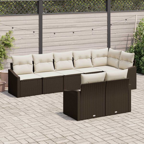vidaXL Gartensofa-set mit Kissen 8 pcs Braun und Wei&szlig; Poly-Rattan