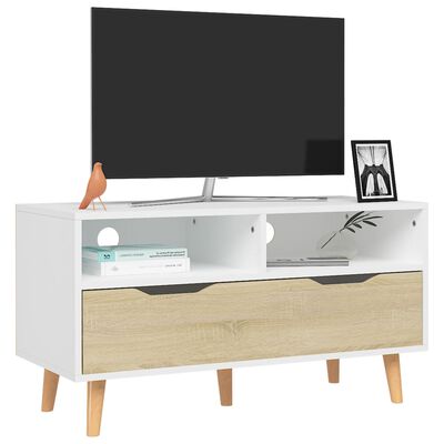 vidaXL TV-Schrank Weiß und Sonoma-Eiche 90x40x48,5 cm Holzwerkstoff