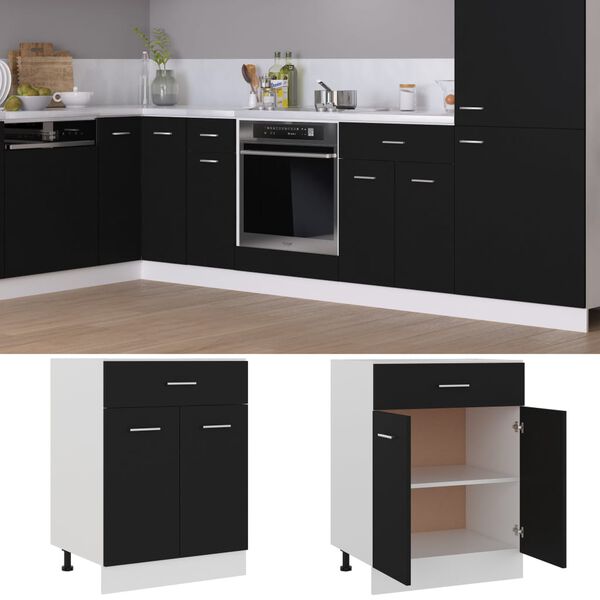 vidaXL Schubunterschrank Lyon Schwarz 60x46x81,5 cm Holzwerkstoff