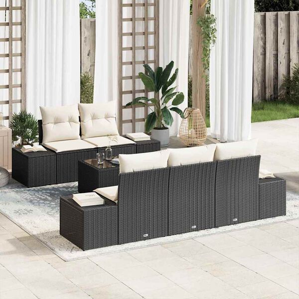 vidaXL Gartensofa-set mit Kissen 6 pcs Schwarz und Creme Poly-Rattan