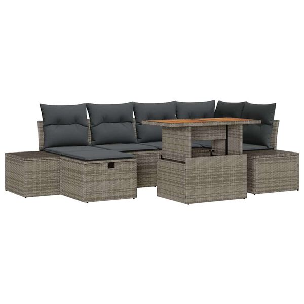vidaXL Garten-Sofa-Set 7 pcs Grau Poly-Rattan