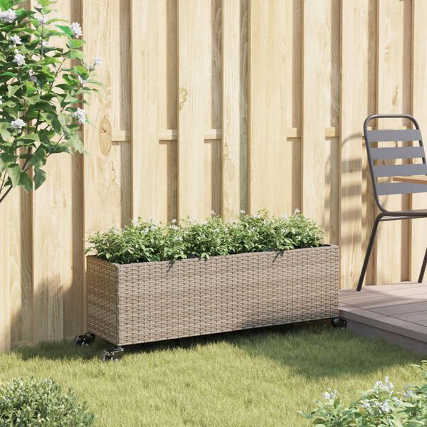 vidaXL Pflanzk&uuml;bel mit Rollen 3 T&ouml;pfe Grau 107x32x38 cm Poly-Rattan