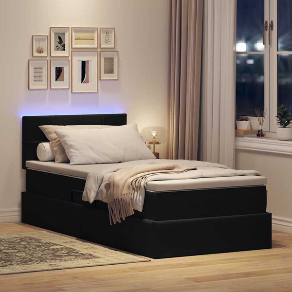 vidaXL Bett mit Stauraum und LED mit Matratze Schwarz 90 x 190 cm Samt