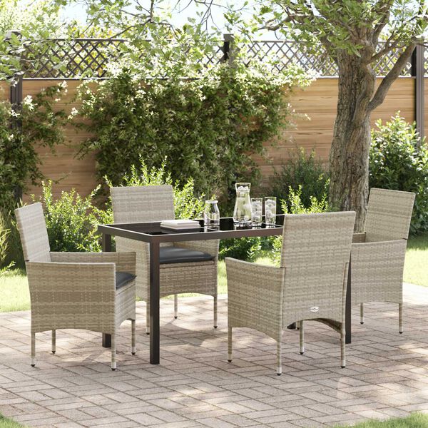vidaXL Garten Essgruppe mit Kissen 5 pcs Hellgrau Poly-Rattan