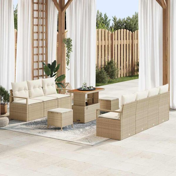 vidaXL Gartensofa-set mit Kissen 10 pcs Beige Poly-Rattan