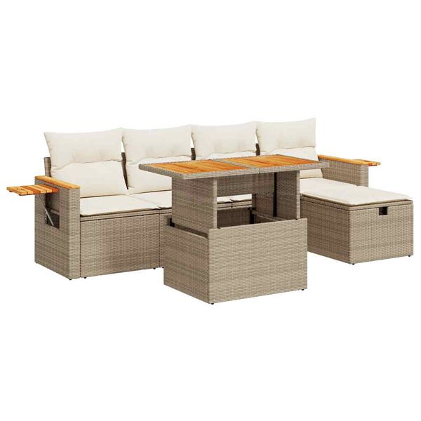 vidaXL 6-tlg. Garten-Sofagarnitur mit Kissen Beige Poly Rattan
