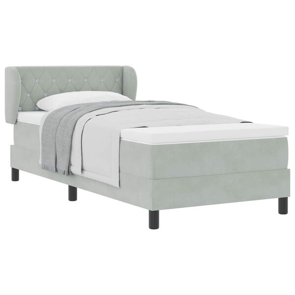 vidaXL Boxspringbett mit Matratze Hellgrau 90 x 190 cm Samt