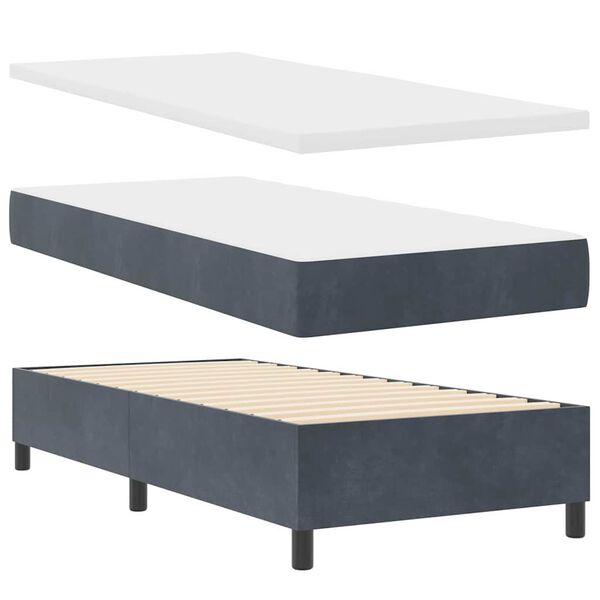 vidaXL Boxspringbett mit Matratze Dunkelgrau 100 x 200 cm Samt
