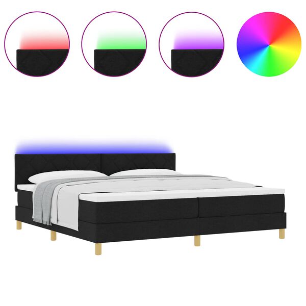 vidaXL LED Boxspringbett mit Matratze Schwarz 200 x 200 cm Stoff