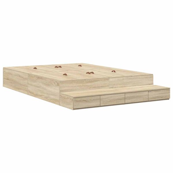 vidaXL Aufbewahrungsbettgestell Sonoma-Eiche 140 cm Holzwerkstoff