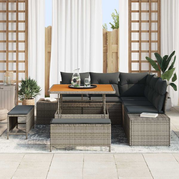 vidaXL Garten-Sofa-Set mit Kissen 8 pcs Grau Poly Rattan